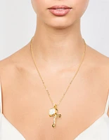 Mixed Metal Cross & Mary Pendant Necklace