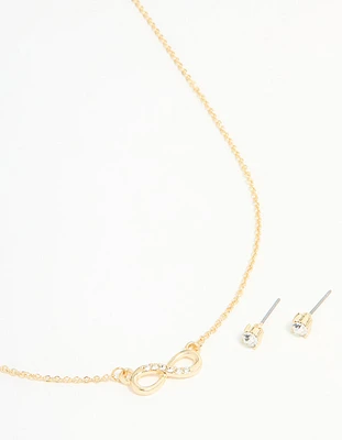 Gold Plated Infinity Pendant Necklace & Earrings Set