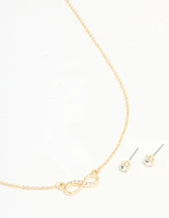 Gold Plated Infinity Pendant Necklace & Earrings Set