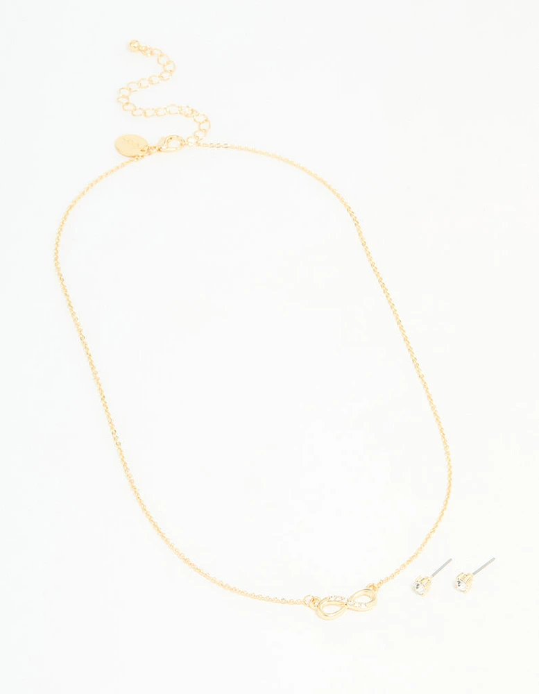 Gold Plated Infinity Pendant Necklace & Earrings Set