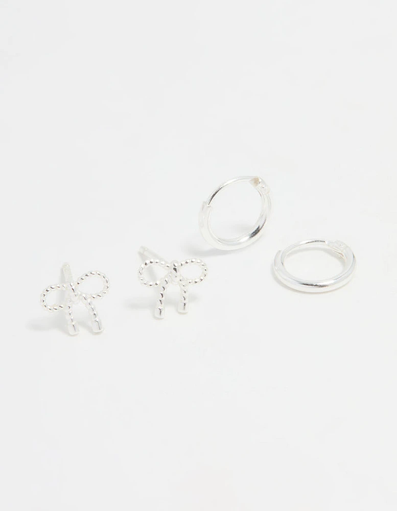 Sterling Silver Bow & Hoop Earrings 2-Pack