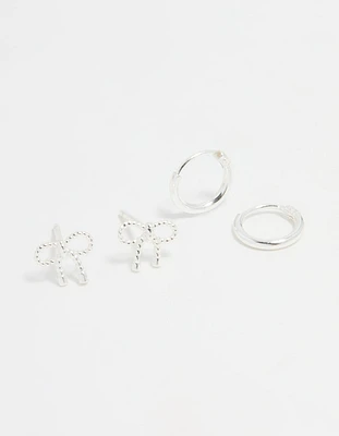 Sterling Silver Bow & Hoop Earrings 2-Pack