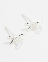 Sterling Silver Cubic Zirconia Bow & Drop Stud Earrings