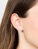 Sterling Silver Cubic Zirconia Bow & Drop Stud Earrings