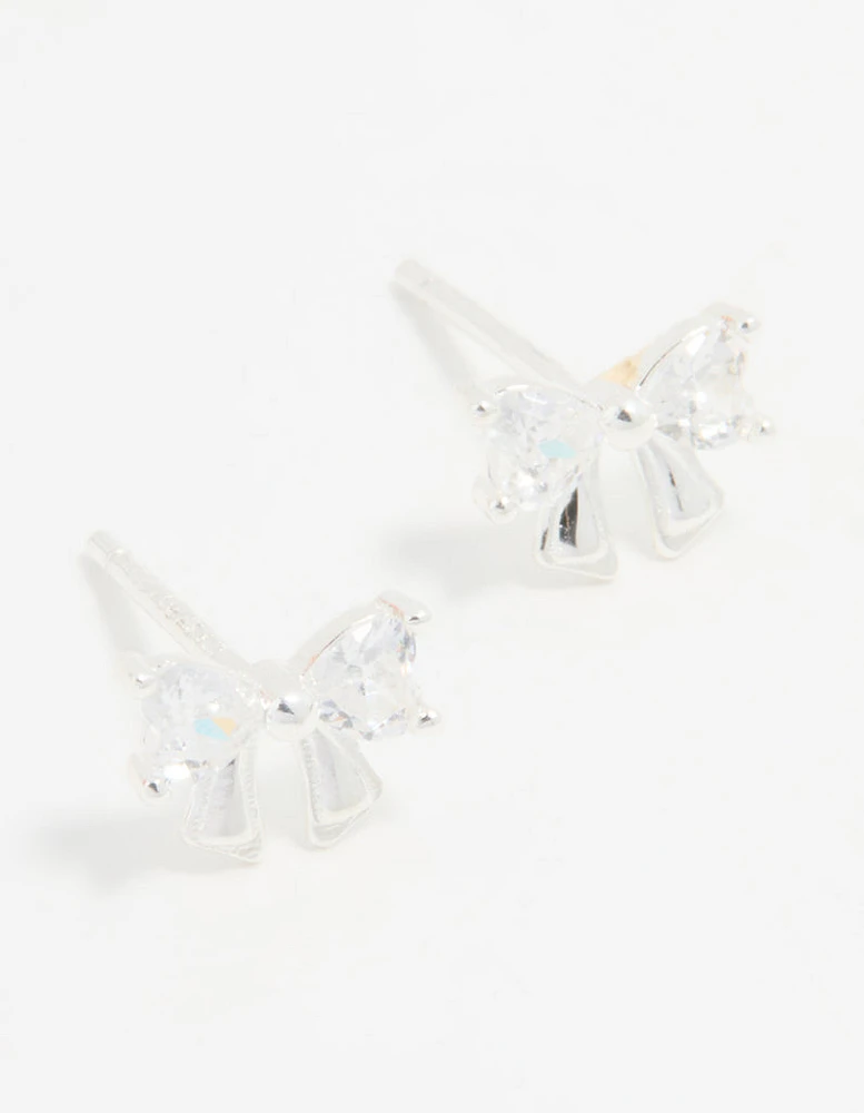 Sterling Silver Cubic Zirconia Clean Bow Stud Earrings