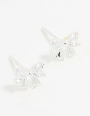 Sterling Silver Cubic Zirconia Clean Bow Stud Earrings