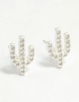 Sterling Silver Cubic Zirconia Pave Cactus Stud Earrings