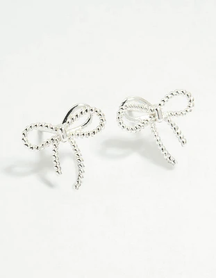 Sterling Silver Textured Thin Bow Stud Earrings