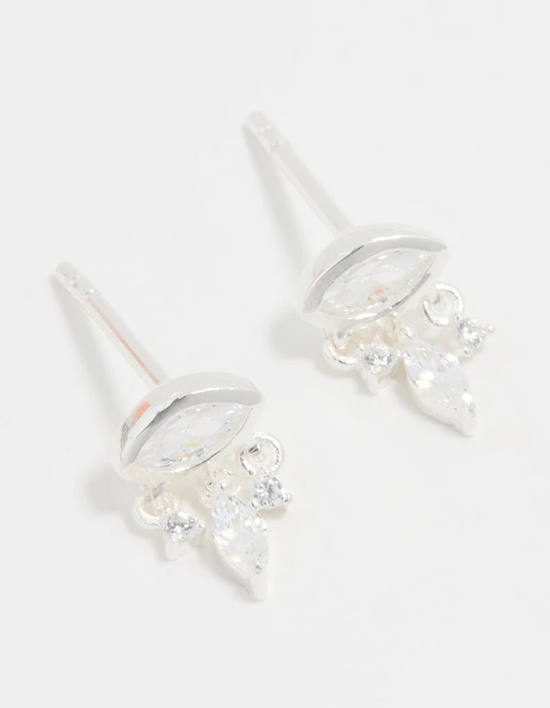 Sterling Silver Cubic Zirconia Evil Eye Drop Stud Earrings