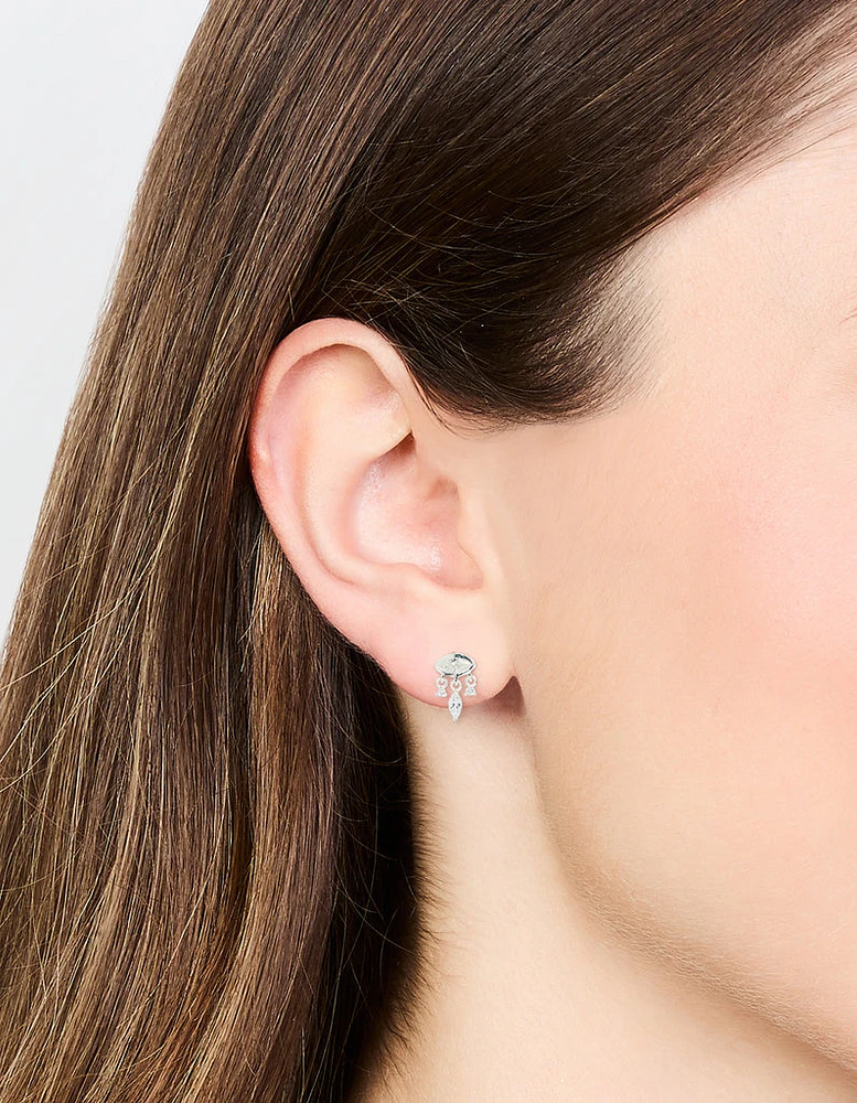 Sterling Silver Cubic Zirconia Evil Eye Drop Stud Earrings