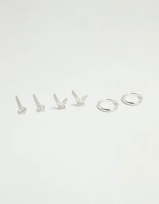 Sterling Silver Cubic Zirconia Butterfly Stud & Hoop Earrings 3-Pack
