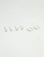 Sterling Silver Cubic Zirconia Butterfly Stud & Hoop Earrings 3-Pack