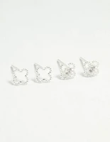 Sterling Silver Cubic Zirconia Flower Stud Earrings 2-Pack