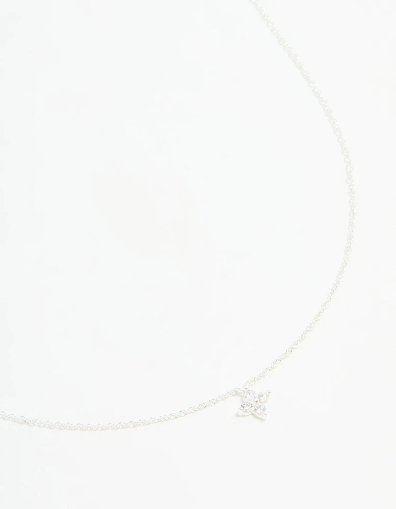 Sterling Silver Cubic Zirconia Micro Flower Pendant Necklace
