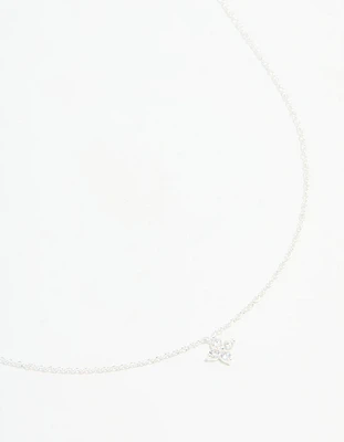Sterling Silver Cubic Zirconia Micro Flower Pendant Necklace