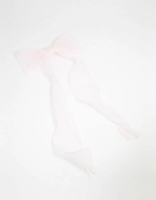 Pink Organza Fabric Curl Bow Hair Clip