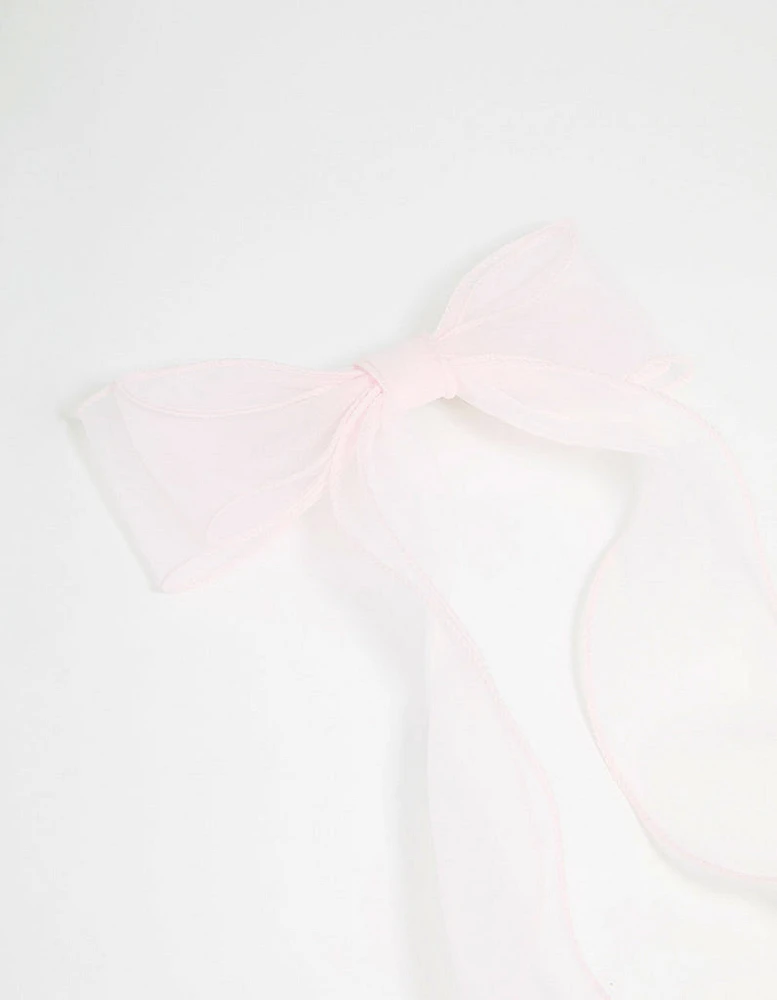 Pink Organza Fabric Curl Bow Hair Clip