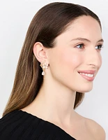 Gold Plated Cubic Zirconia Flower Drop Earrings