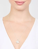 Silver Plated Diamante Outline Pendant Flower Necklace