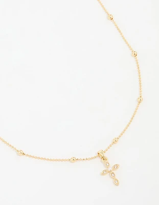 Gold Plated Stone Cross Pendant Necklace