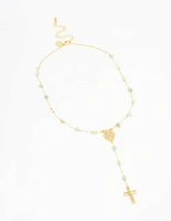 Gold Plated Green Semi Precious Cross Y-Necklace