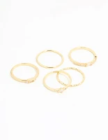 Gold Plated Cubic Zirconia & Plain Rings 5-Pack
