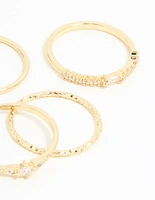Gold Plated Cubic Zirconia & Plain Rings 5-Pack