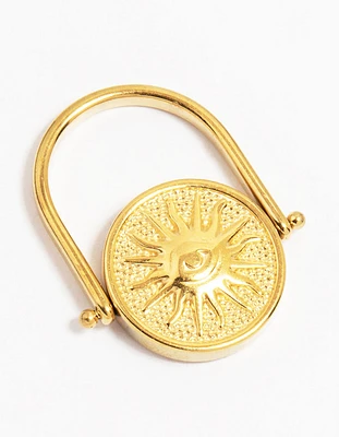 Waterproof Gold Plated Stainless Steel Sun Coin Signet Ring