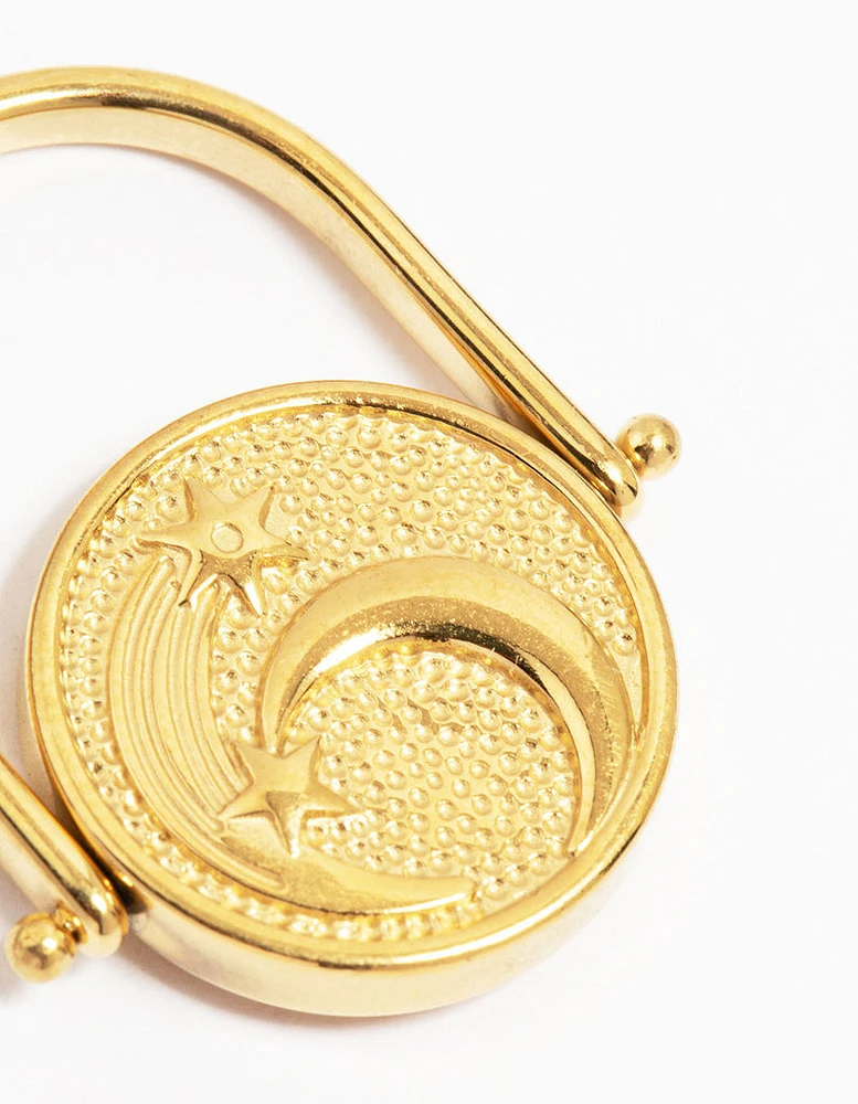 Waterproof Gold Plated Stainless Steel Sun Coin Signet Ring