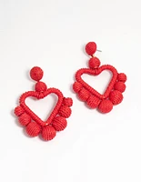 Gold Red Thread Wrapped Heart Drop Earrings