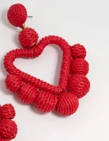 Gold Red Thread Wrapped Heart Drop Earrings