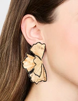Black & Gold Etched Floral Stud Earrings
