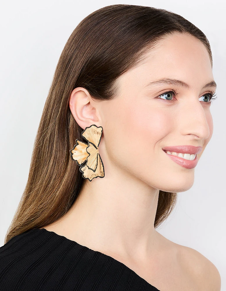 Black & Gold Etched Floral Stud Earrings