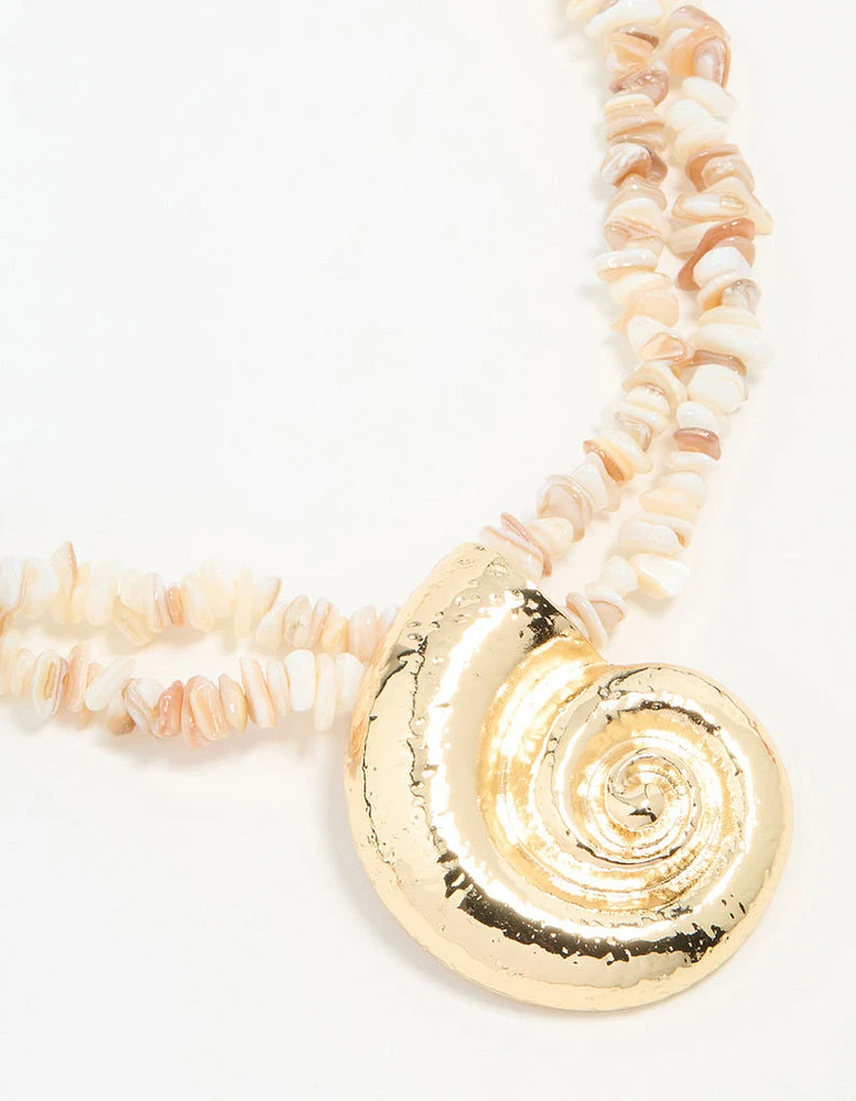 Gold Genuine Shell Pendant Necklace