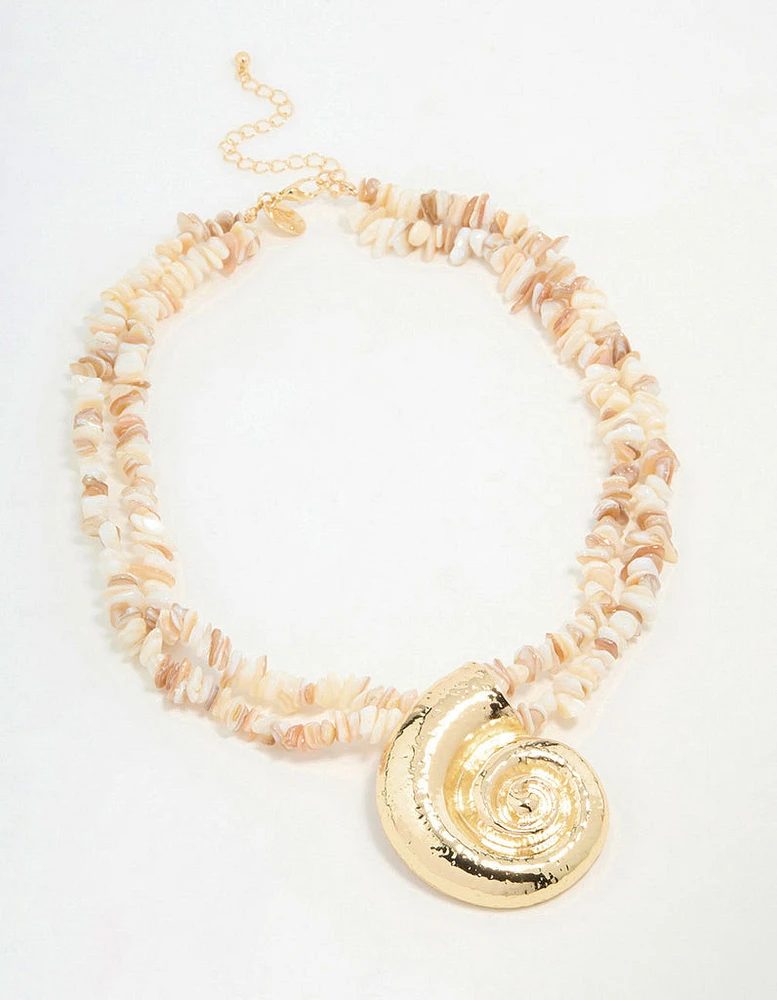 Gold Genuine Shell Pendant Necklace