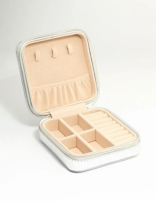 Silver PU Leather Large Square Jewellery Case