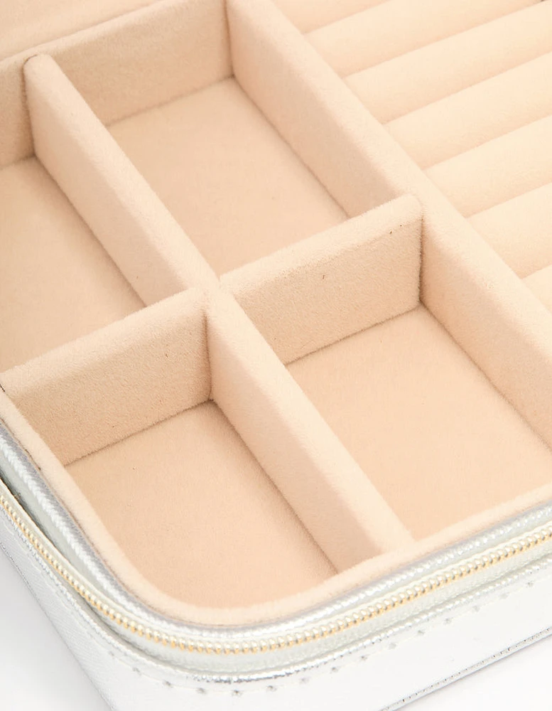 Silver PU Leather Large Square Jewellery Case