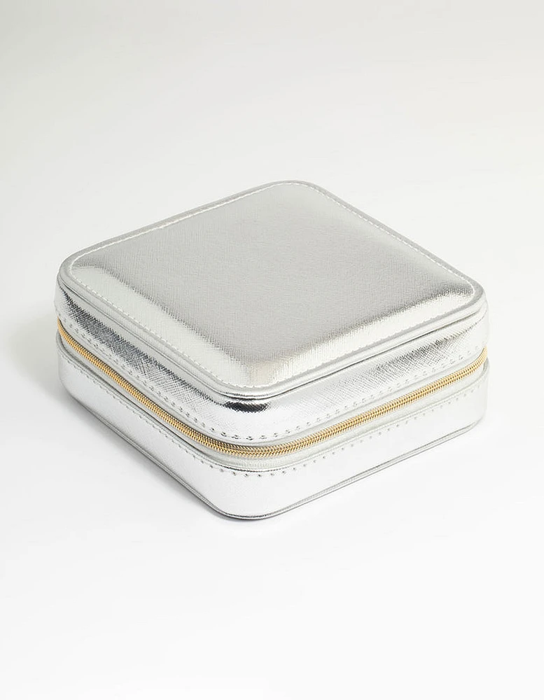 Silver PU Leather Large Square Jewellery Case