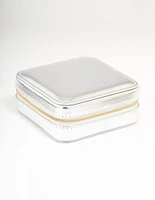 Silver PU Leather Large Square Jewellery Case