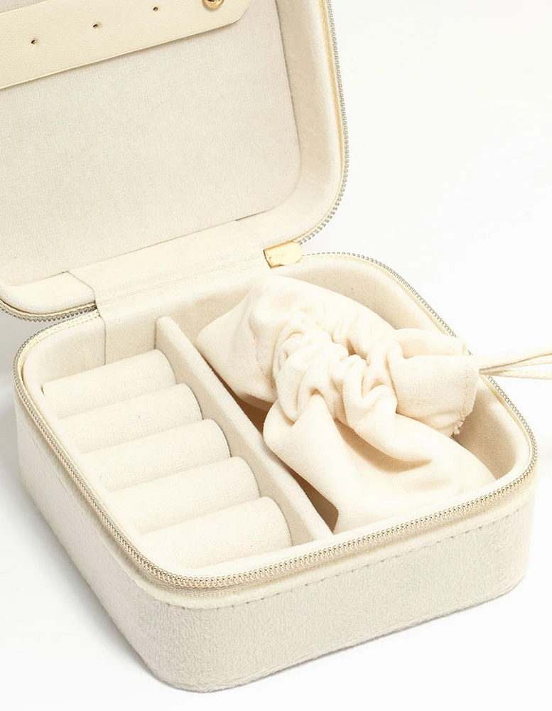 Cream Suede Small Square Jewellery Case