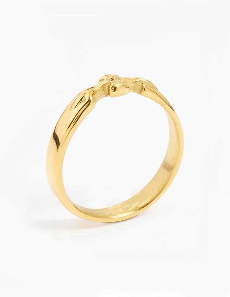 Waterproof Gold Plated Stainless Steel Dainty Bow Band Ring