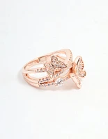 Rose Gold Cubic Zirconia Double Butterfly Wrap Ring