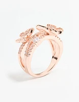 Rose Gold Cubic Zirconia Double Butterfly Wrap Ring