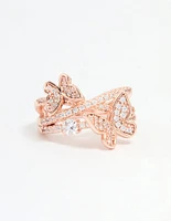 Rose Gold Cubic Zirconia Double Butterfly Wrap Ring