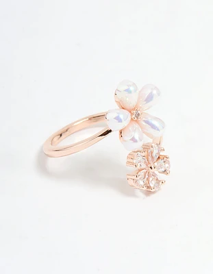 Rose Gold Cubic Zirconia Bubble Flower Wrap Ring
