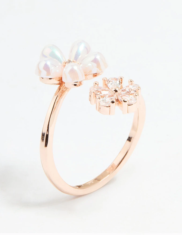 Rose Gold Cubic Zirconia Bubble Flower Wrap Ring