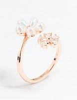 Rose Gold Cubic Zirconia Bubble Flower Wrap Ring