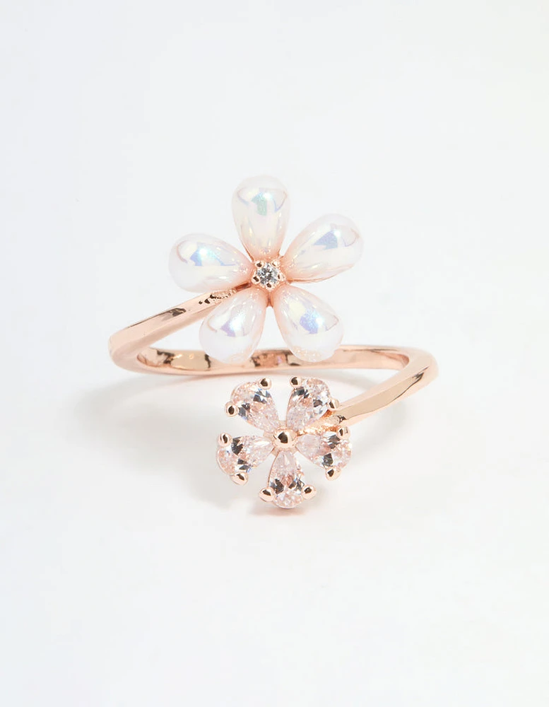 Rose Gold Cubic Zirconia Bubble Flower Wrap Ring