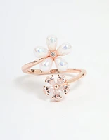 Rose Gold Cubic Zirconia Bubble Flower Wrap Ring