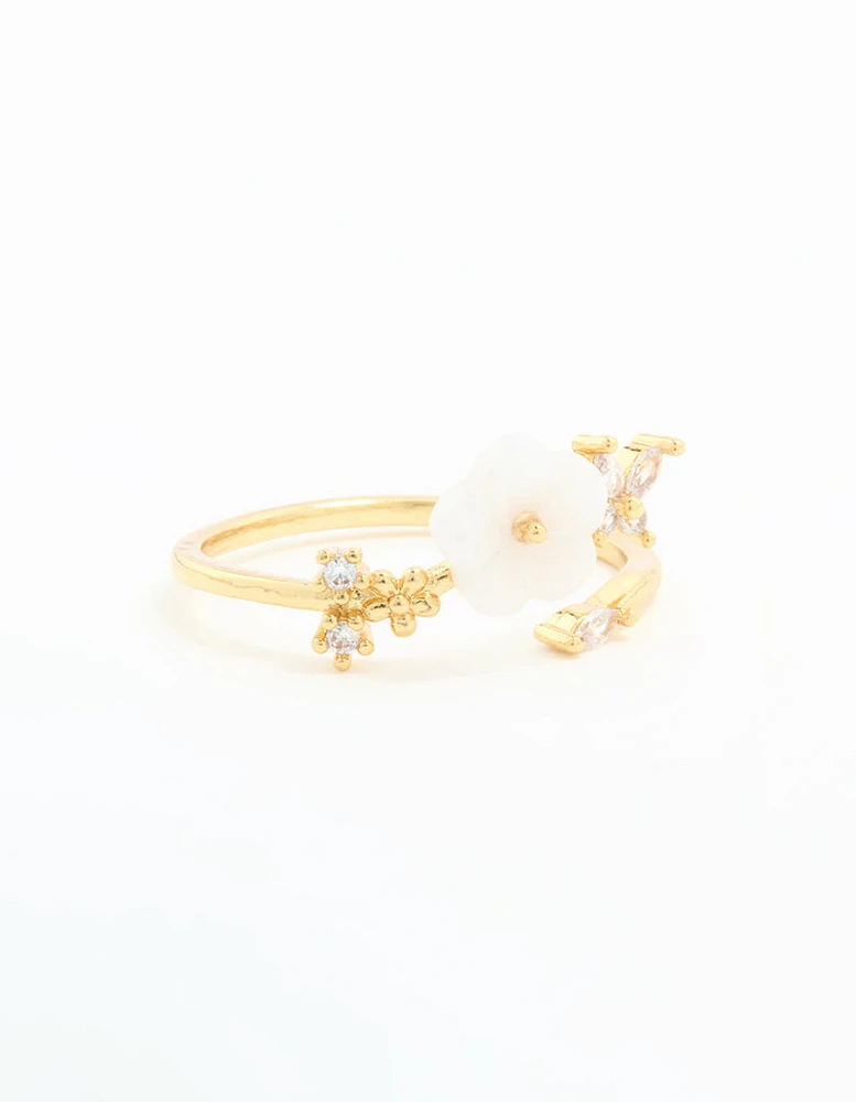 Gold Plated Cubic Zirconia Lovely Flower Wrap Around Ring